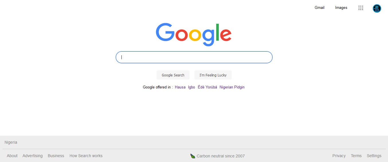 Screenshot of google search homepage